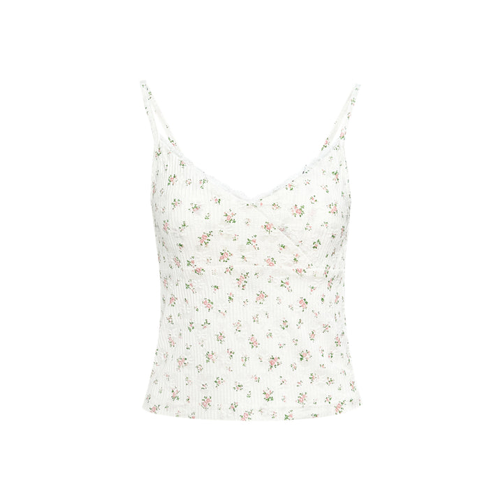 AsGony Lace Patchwork Floral Slip Vest