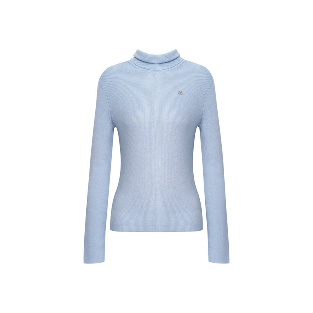 Liilou Clean-Fit High Collar Woolen Knit Top Blue