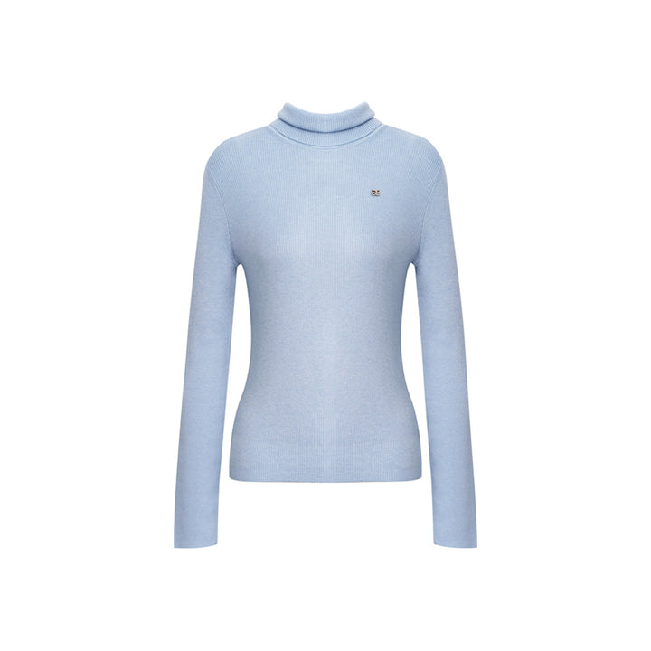 Liilou Clean-Fit High Collar Woolen Knit Top Blue