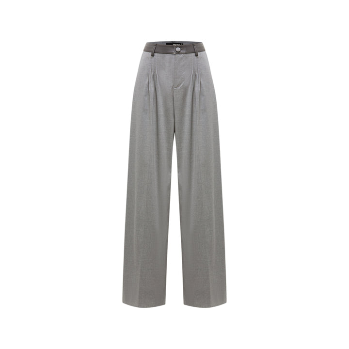 Cottia Leather Stitching Wide-Leg Pleated Pants Grey