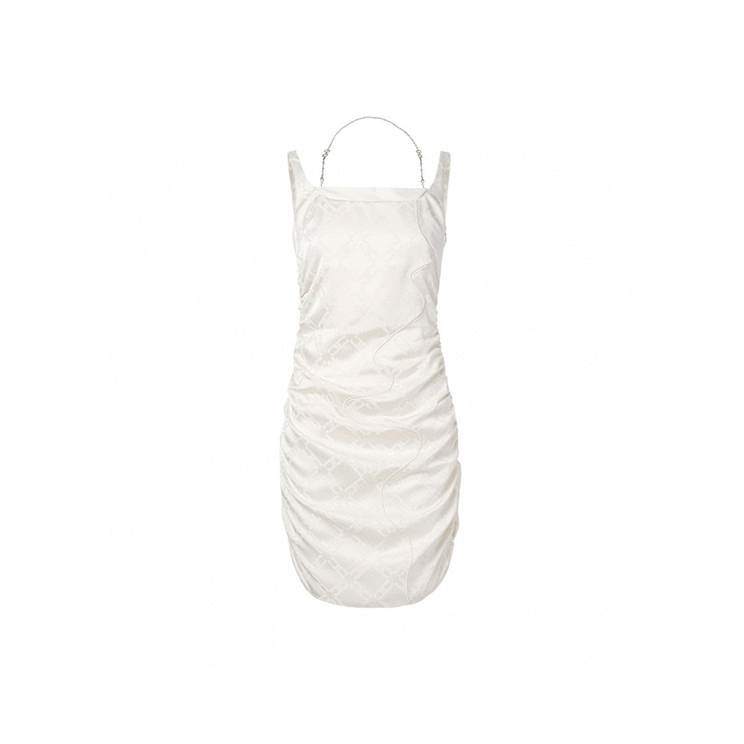 Cottia Jacquard Monogram Chain Collar Dress White - Mores Studio