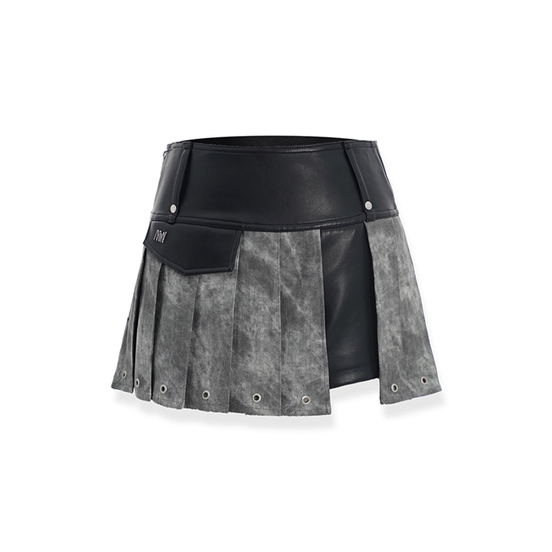 NotAwear Leather Patchwork Pleated Skirt - Mores Studio