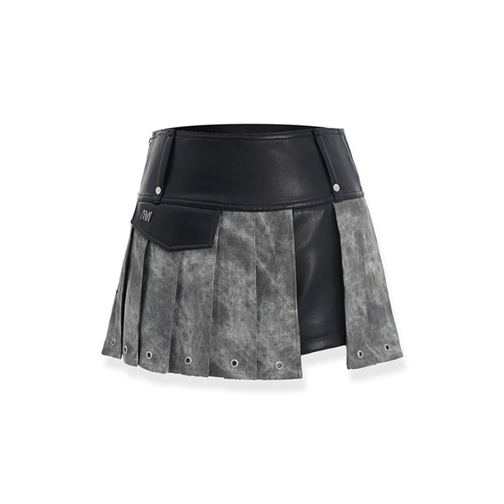 NotAwear Leather Patchwork Pleated Skirt - Mores Studio