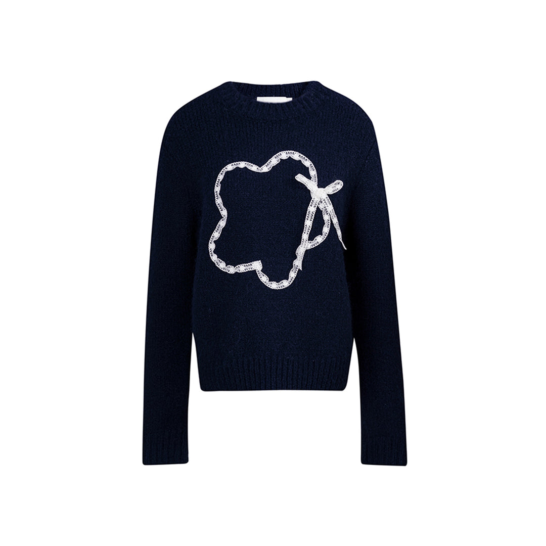 Kroche Lace Petal Woolen Knit Sweater Navy Blue