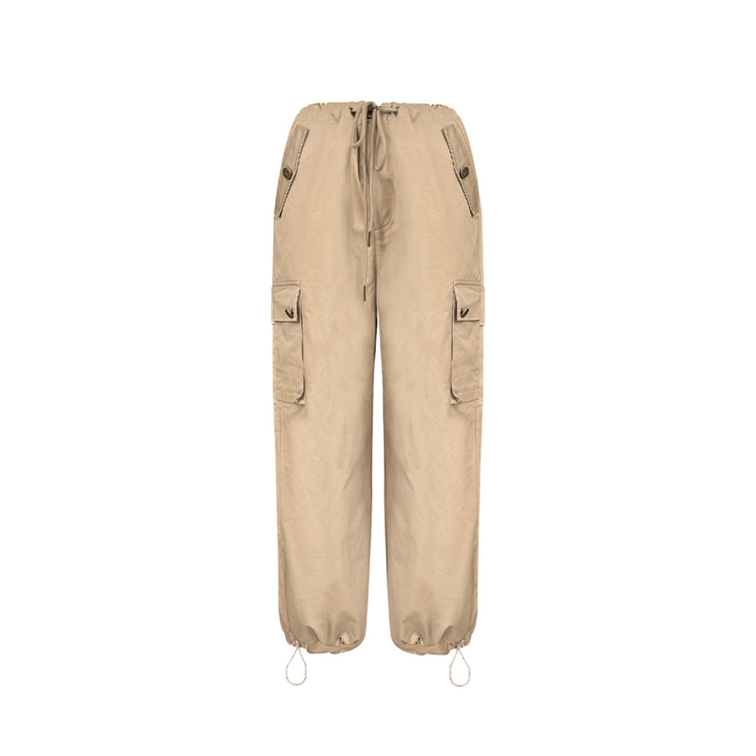 Liilou Vintage Pocket Drawstring Straight-Leg Cargo Pants - Mores Studio