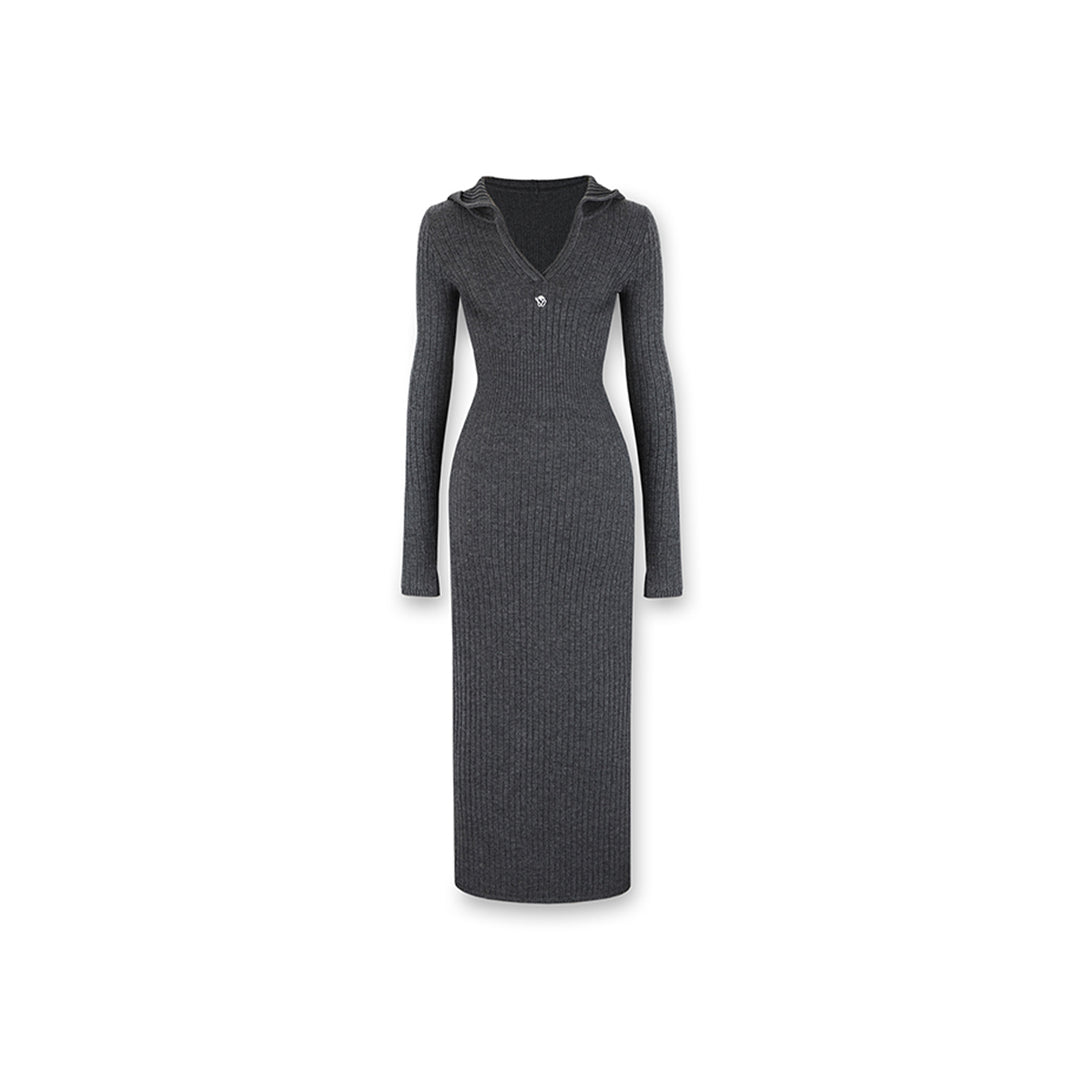 NotAwear Logo Embroidery Woolen Hooded Knit Dress - Mores Studio