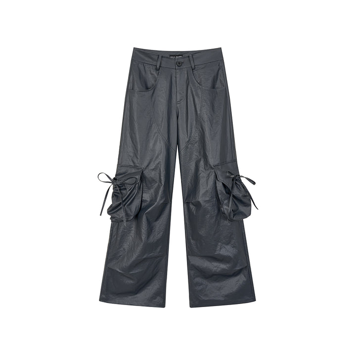 Via Pitti Bow-Knot Tie Big Pockets Cargo Pants Gray