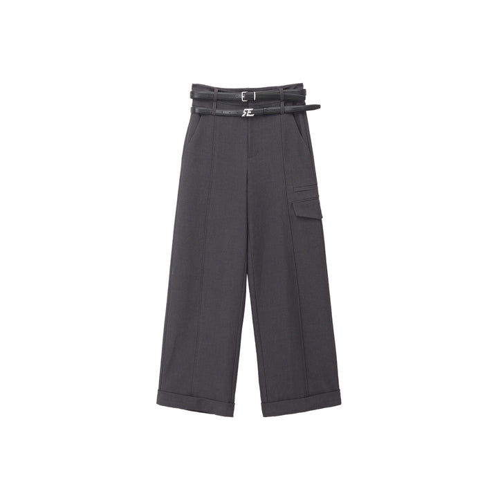 Revan Double Waist Belt Cargo Pants Dark Grey - Mores Studio