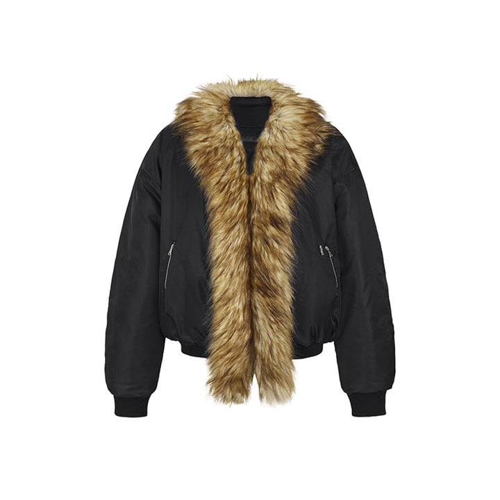 NotAwear Faux Fur Collar Bomber Jacket Black - Mores Studio