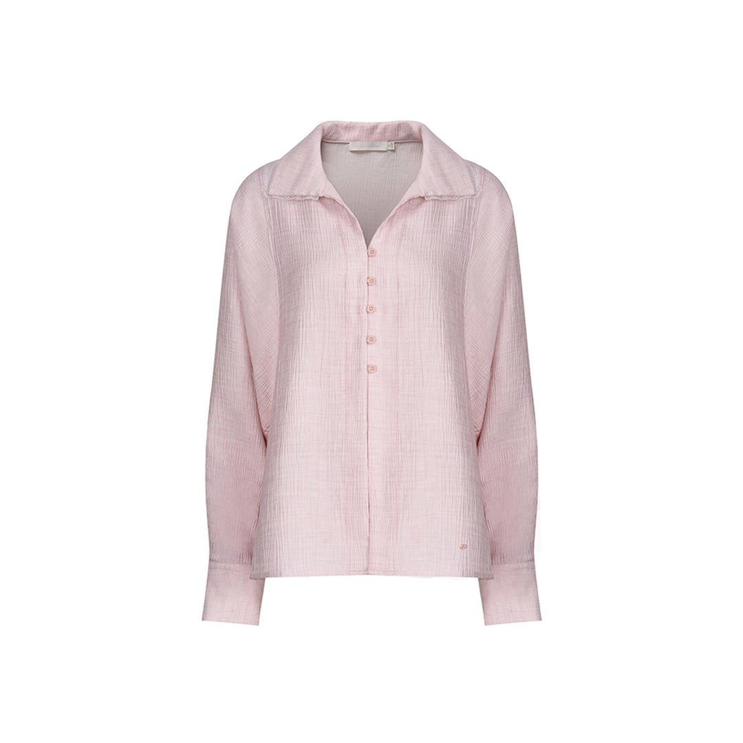 Kroche Lace Edge Patchwork Texture Loose Shirt Pink