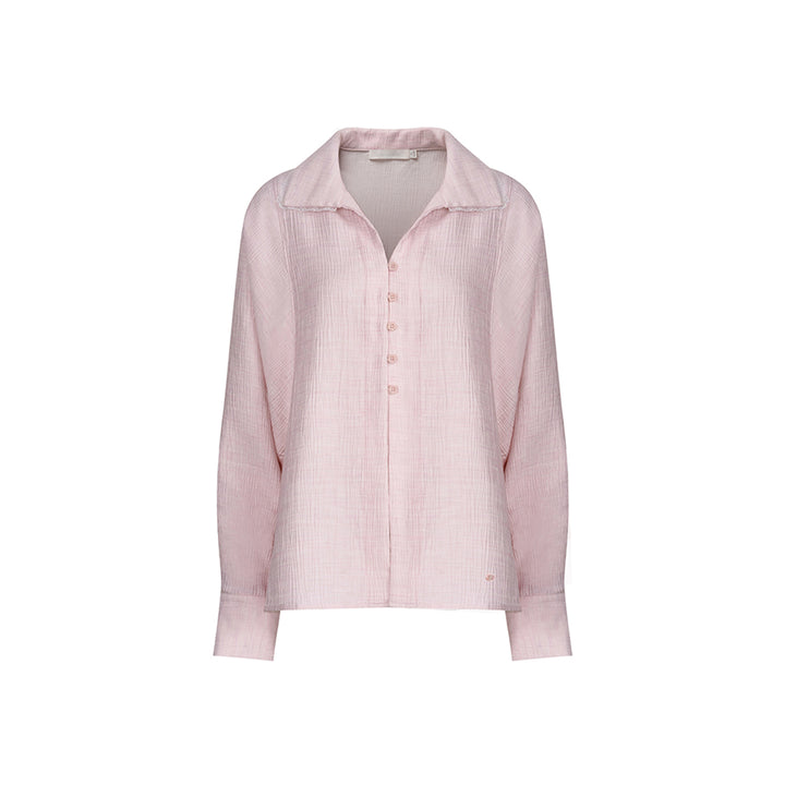 Kroche Lace Edge Patchwork Texture Loose Shirt Pink