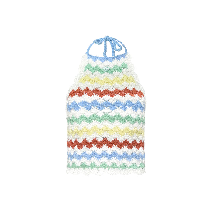 AsGony Rainbow Striped Crochet Halter Vest