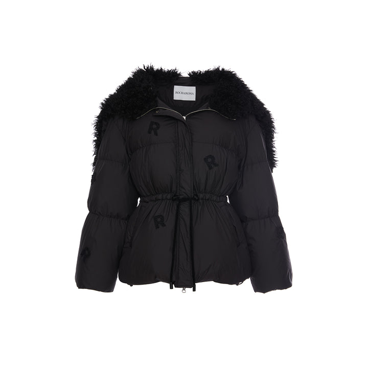 Rocha Roma Fur Collar Patch Down Jacket Black