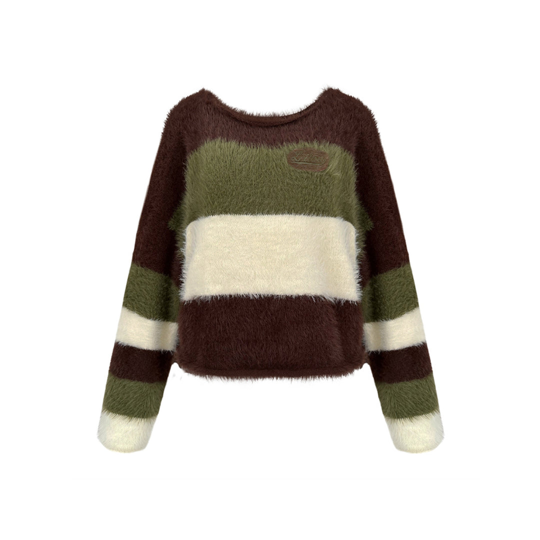 Liilou Vintage Color Blocked Stripe Fuzzy Sweater - Mores Studio