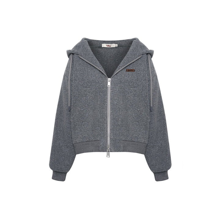 Liilou Tweed Zip Up Oversized Hoodie Gray