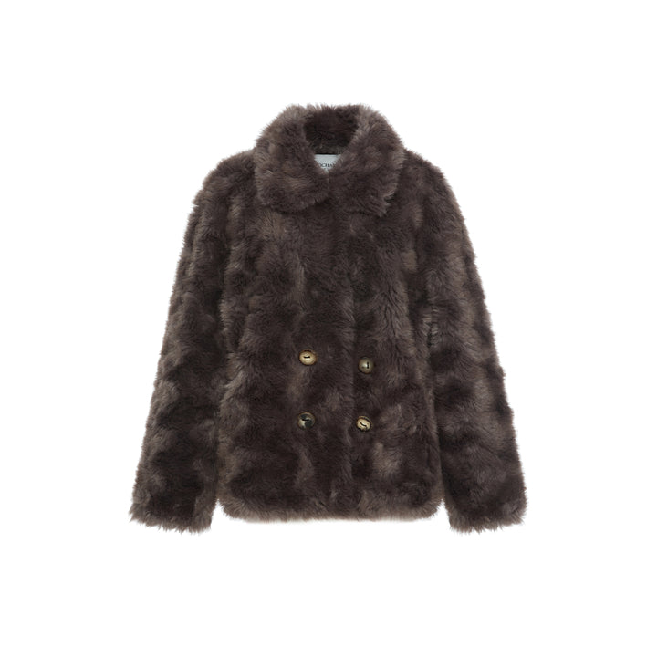 Rocha Roma Curly Fur Lapel Short Jacket Brown