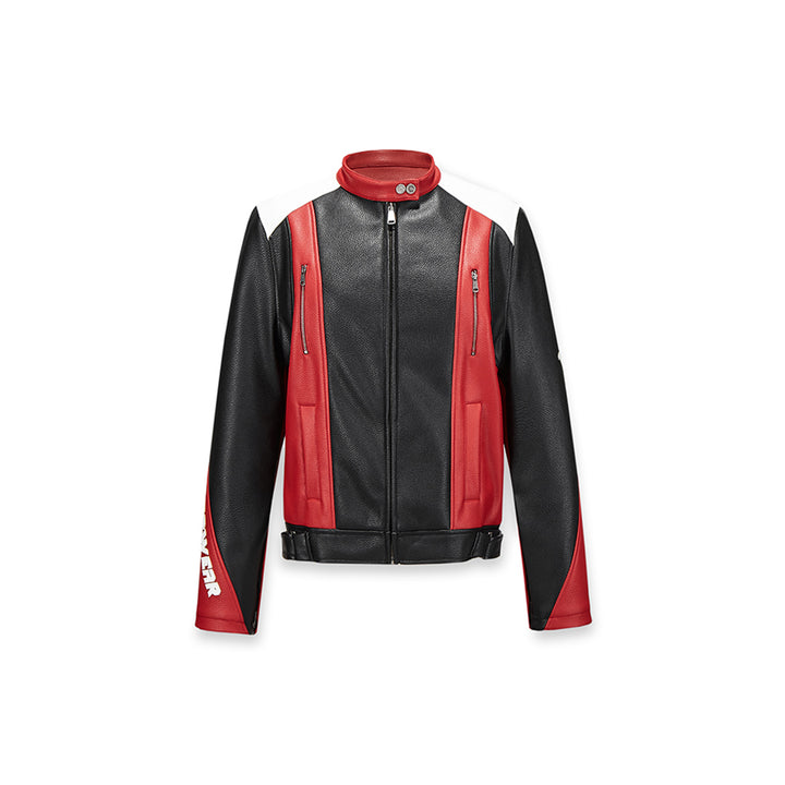 NotAwear Color Blocked Stitching Leather Biker Jacket - Mores Studio