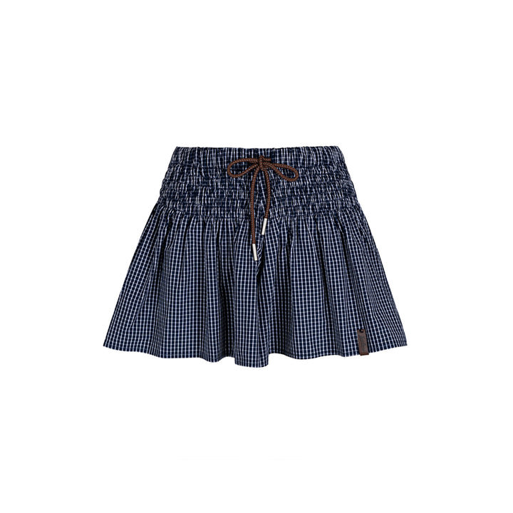 Liilou A-Line Plaid Elastic-Waist Skirt Navy Blue