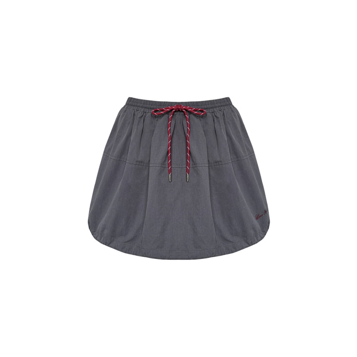 AsGony High Waist Drawstring Cargo Skirt Gray