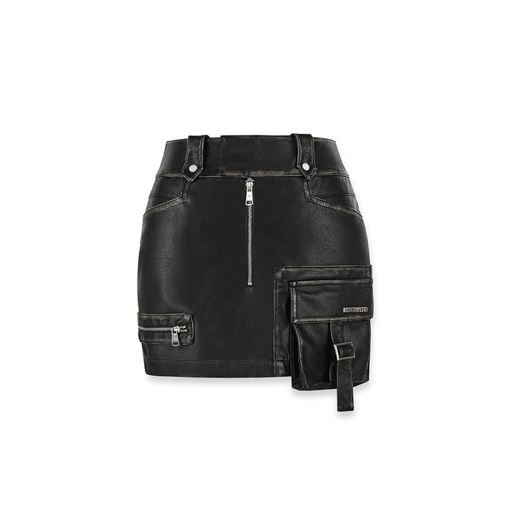 NotAwear Zipper Leather Cargo Skirt Shorts Black - Mores Studio