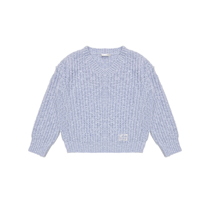 AsGony Blended Woolen V-Neck Knit Sweater Blue