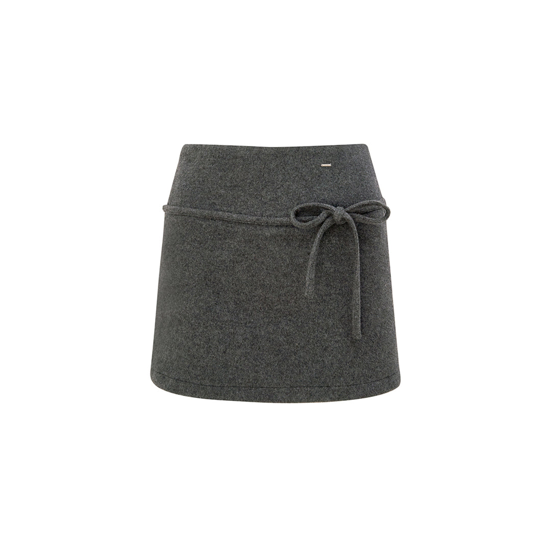 Kroche Bow Woolen Tweed A-Line Skirt Gray