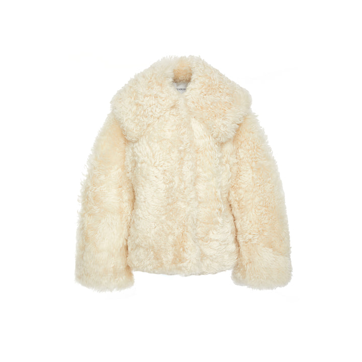 Rocha Roma Big Lapel Woolen Fur Jacket Beige