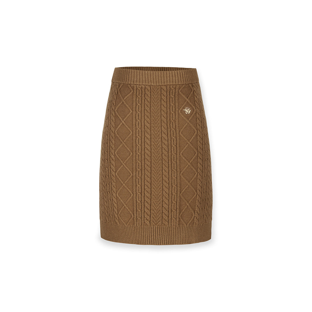 NotAwear Logo Embroidery Twisted Knit Skirt Brown - Mores Studio