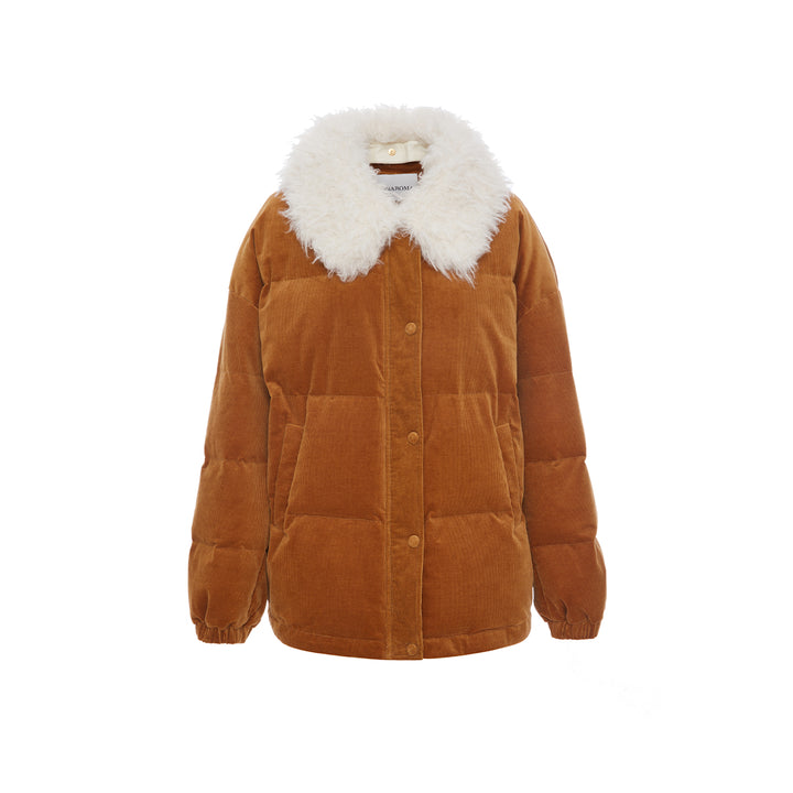 Rocha Roma Fur Lapel Corduroy Down Jacket Khaki