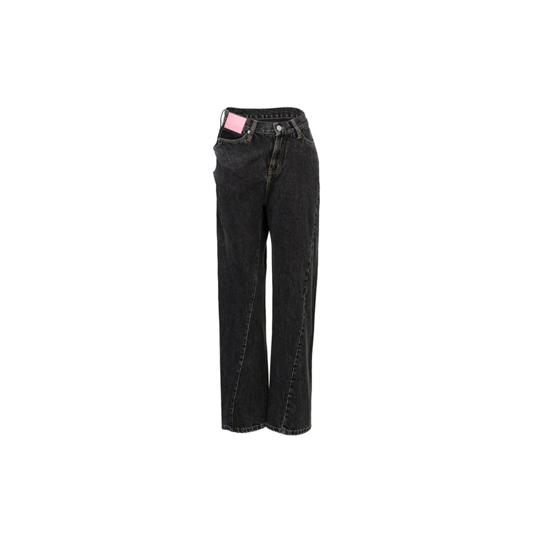 Ann Andelman Pink Leather Patch Twisted Jeans Black - GirlFork