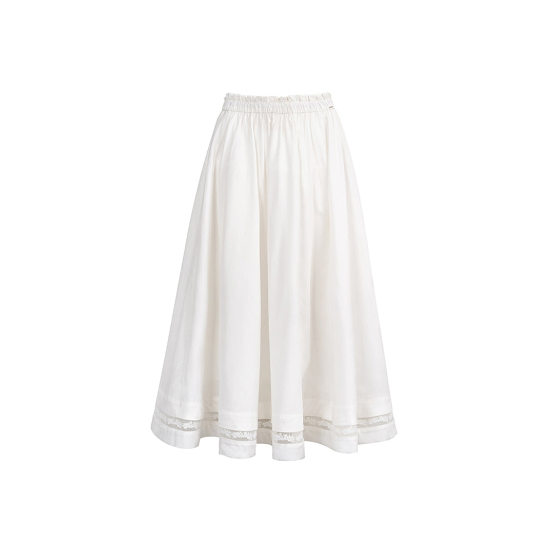 Kroche Lace Patchwork High Waist A-Line Long Skirt White