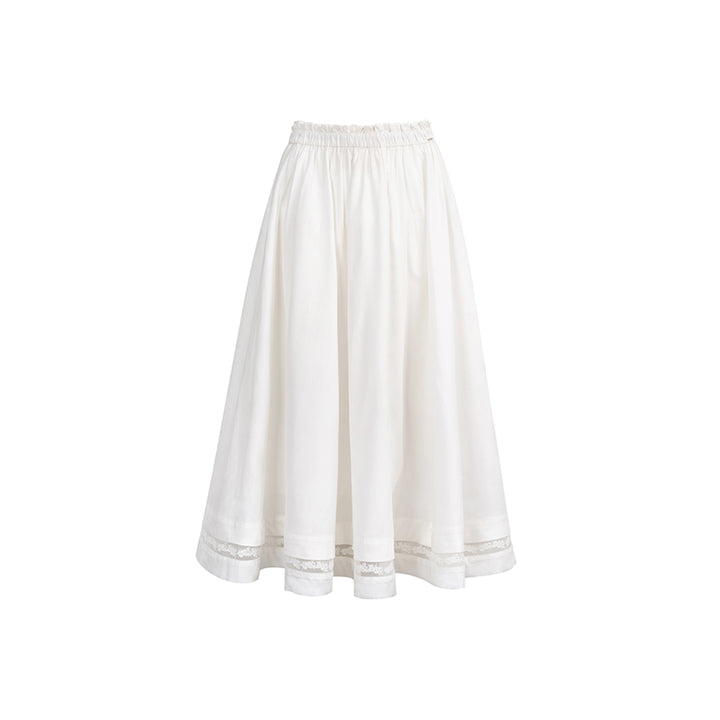 Kroche Lace Patchwork High Waist A-Line Long Skirt White