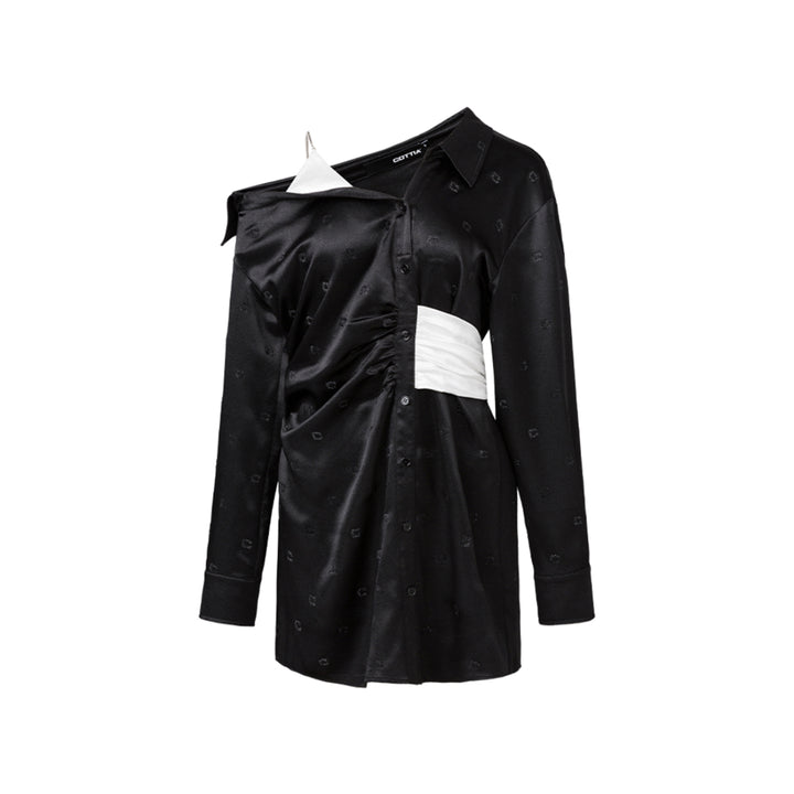 Cottia Off-Shoulder Contrast Color Shirt Dress Black