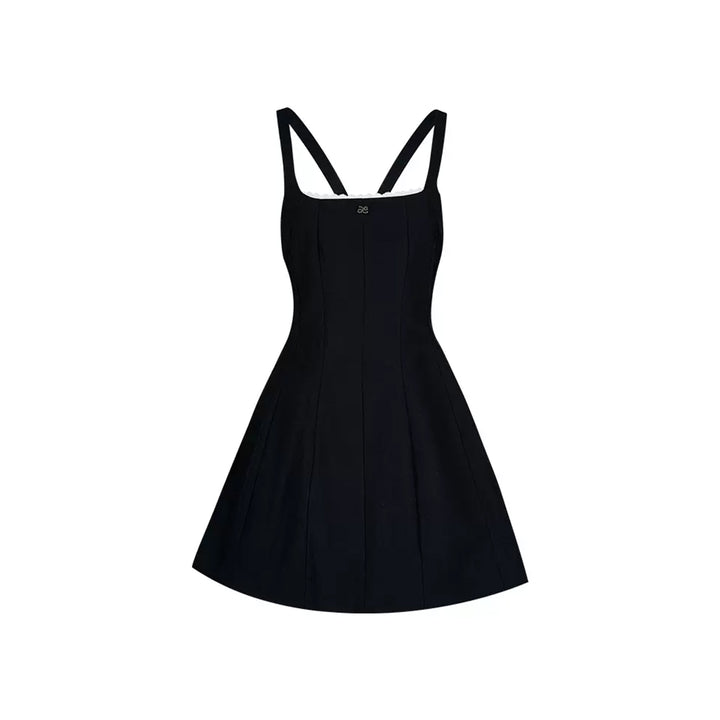 Liilou Contrast Color Lace Backless Slip Dress Black