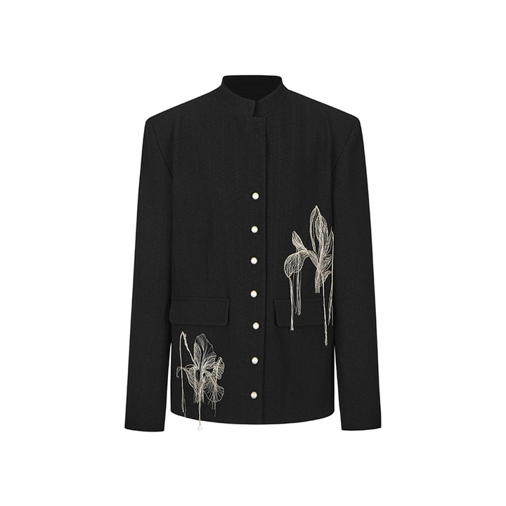 Anno Mundi Embroidery Floral Chinese Style Suit Jacket Black