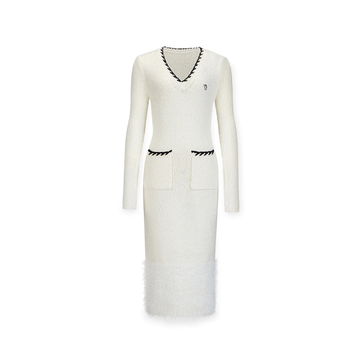 NotAwear Woolen Mohair V-Neck Knit Dress White - Mores Studio