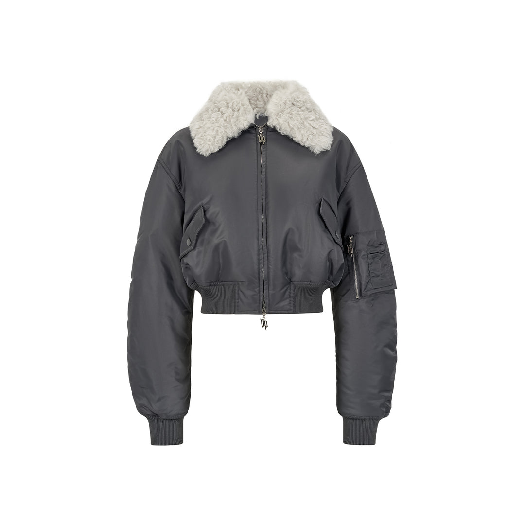 Via Pitti Big Lapel Short Padded Jacket Gray