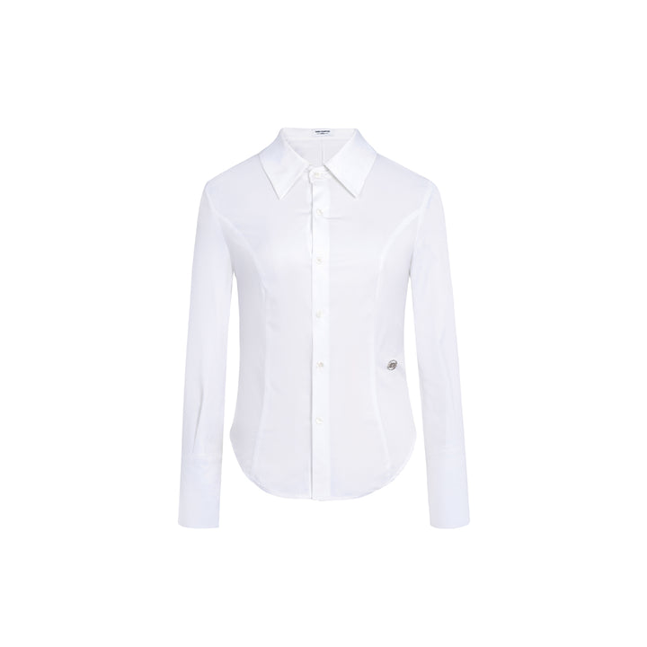 Three Quarters Logo Slim Fit Poplin Shirt White - Mores Studio