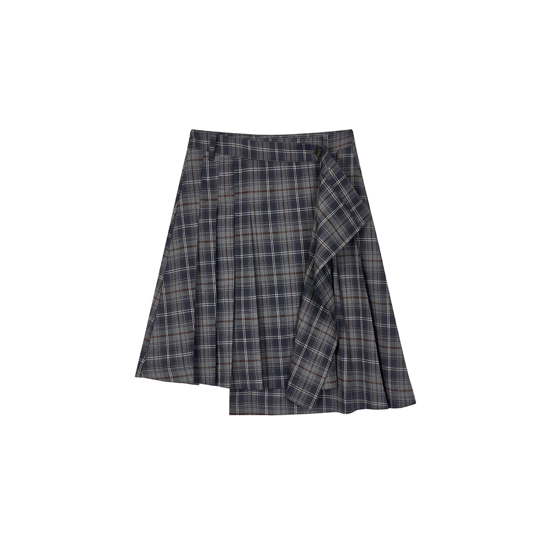 Via Pitti Irregular Plaid Loose Skirt Gray