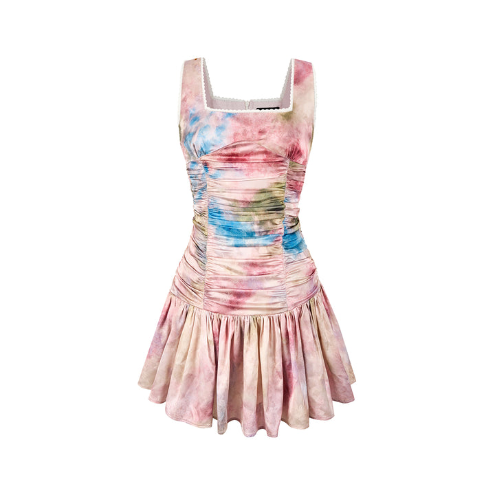 Via Pitti Satin Painting Butterfly Lace Patchwork Dress