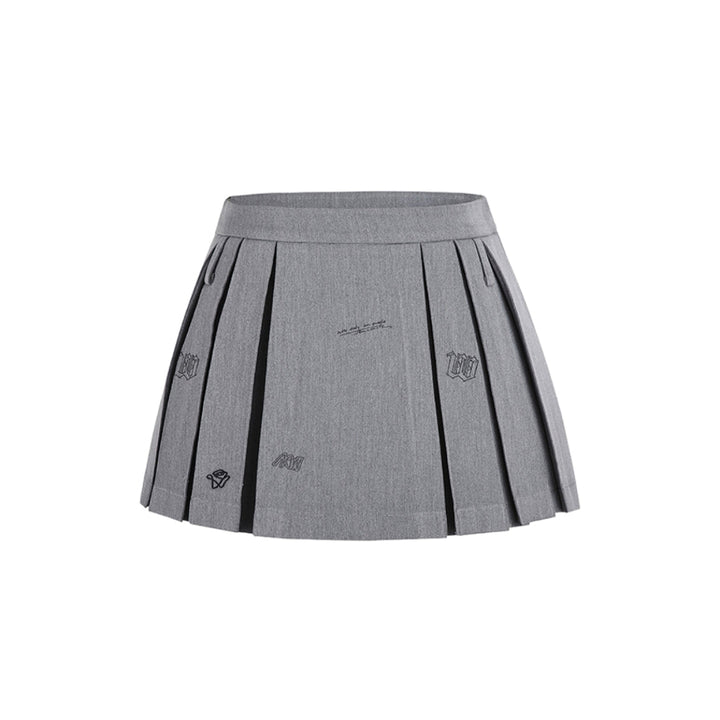 NotAwear Graffiti Logo Embroidered Pleated Skirt Grey