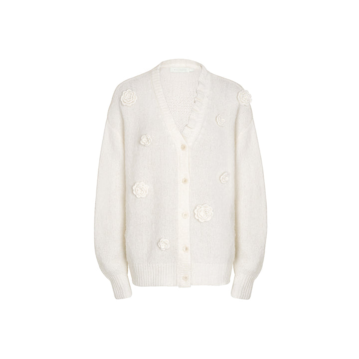 Kroche Rose Crochet Woolen Knitted Cardigan White