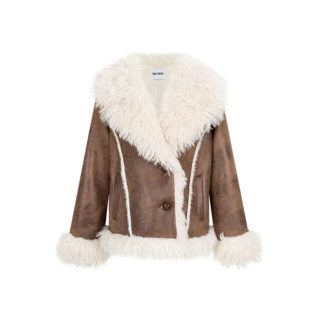 Via Pitti Rabbit Fur Faux Leather Thick Jacket - Mores Studio