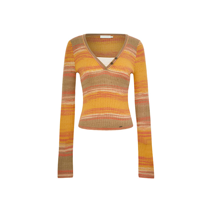 Kroche Fake-2-Piece Gradient V-Neck Knit Sweater