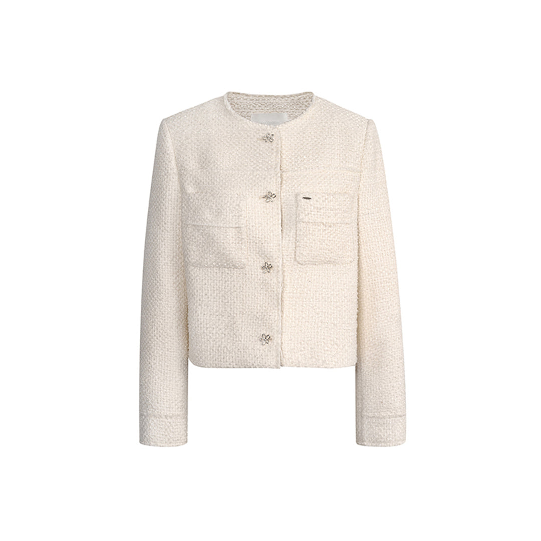 Kroche Heavy Floral Button Tweed Jacket White