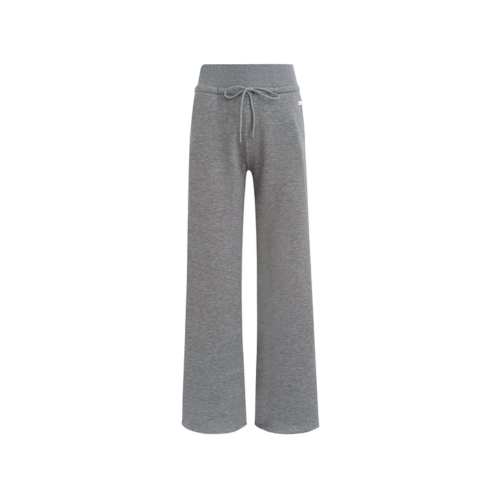 Kroche Drawstring High Waist Wide-Leg Casual Pants Gray