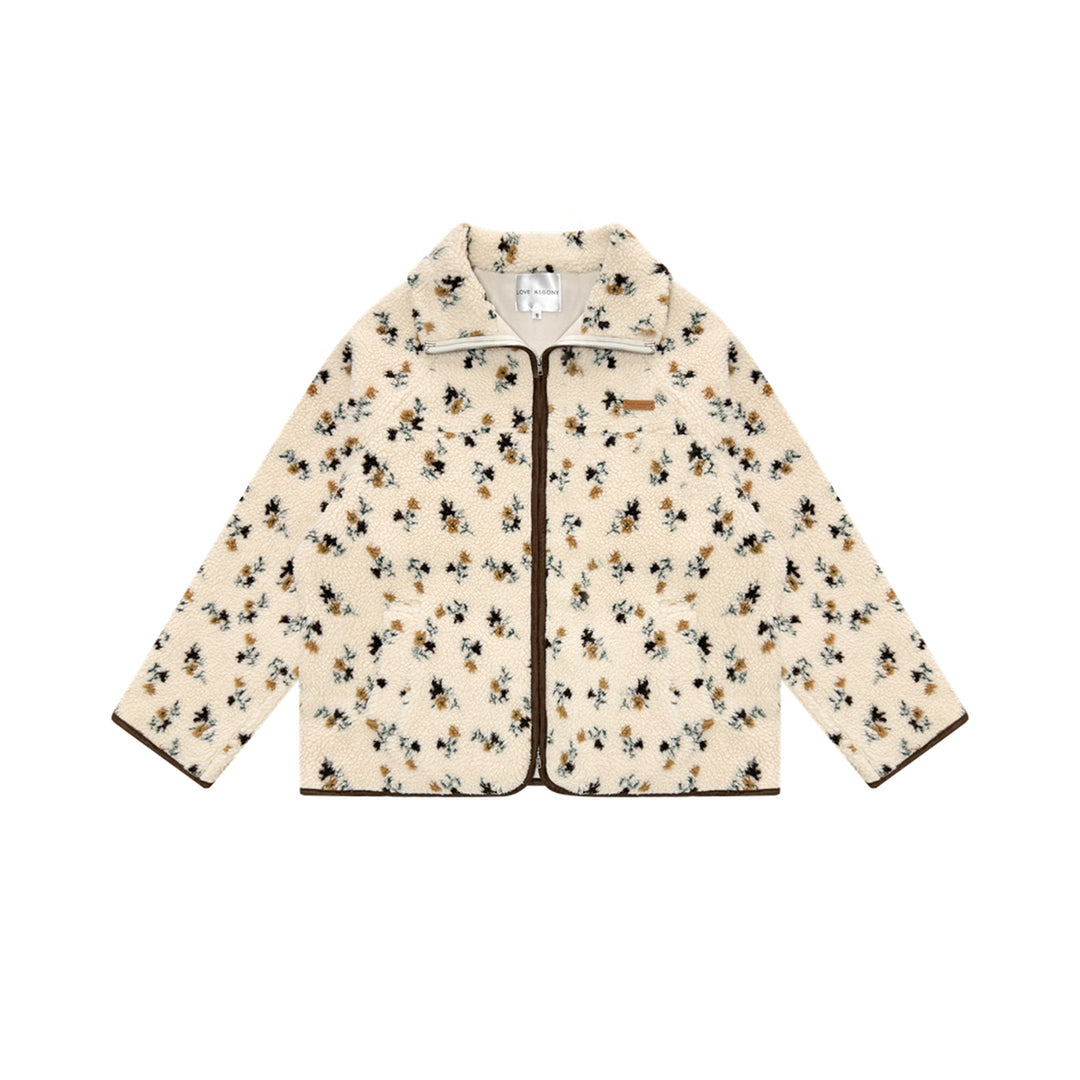 AsGony Retro Floral Lapel Woolen Padded Jacket