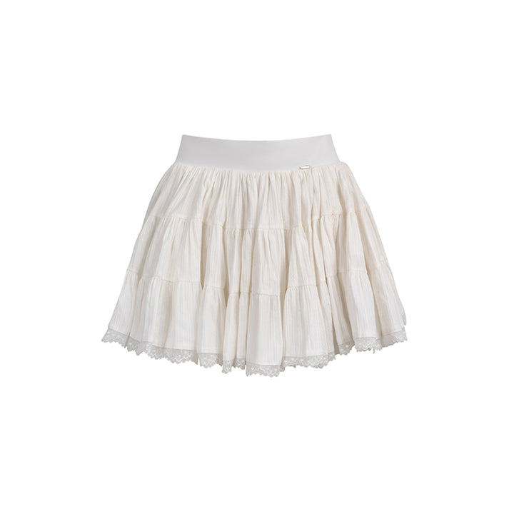 Kroche Lace Patchwork A-Line Ballet Fluffy Skirt White