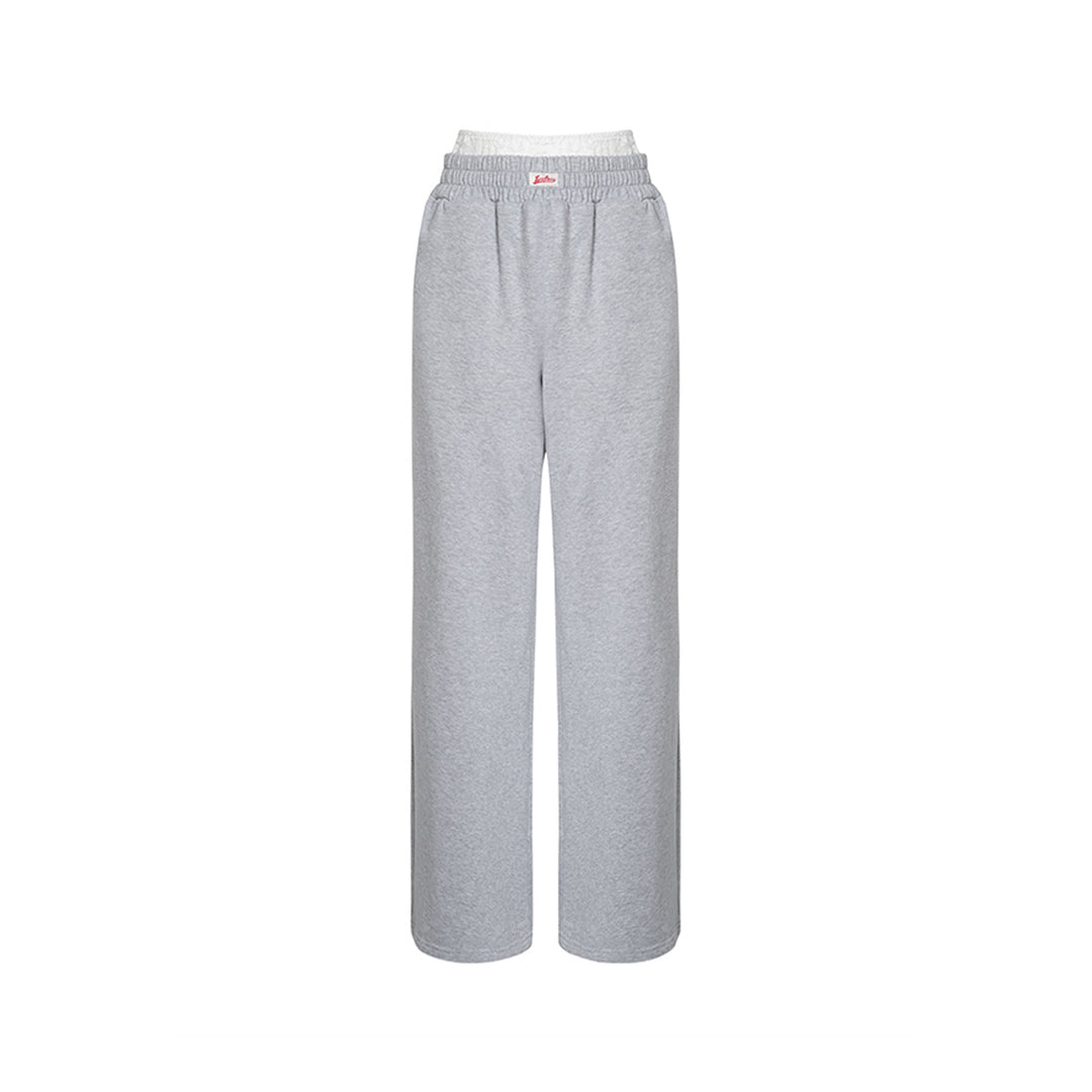 Liilou Lace Waistband Wide-Leg Casual Sweat Pants Grey