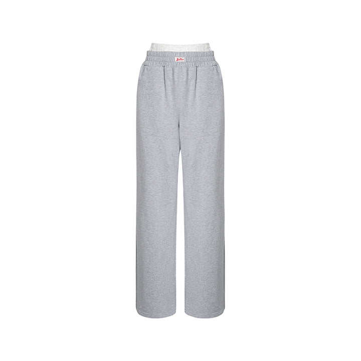 Liilou Lace Waistband Wide-Leg Casual Sweat Pants Grey